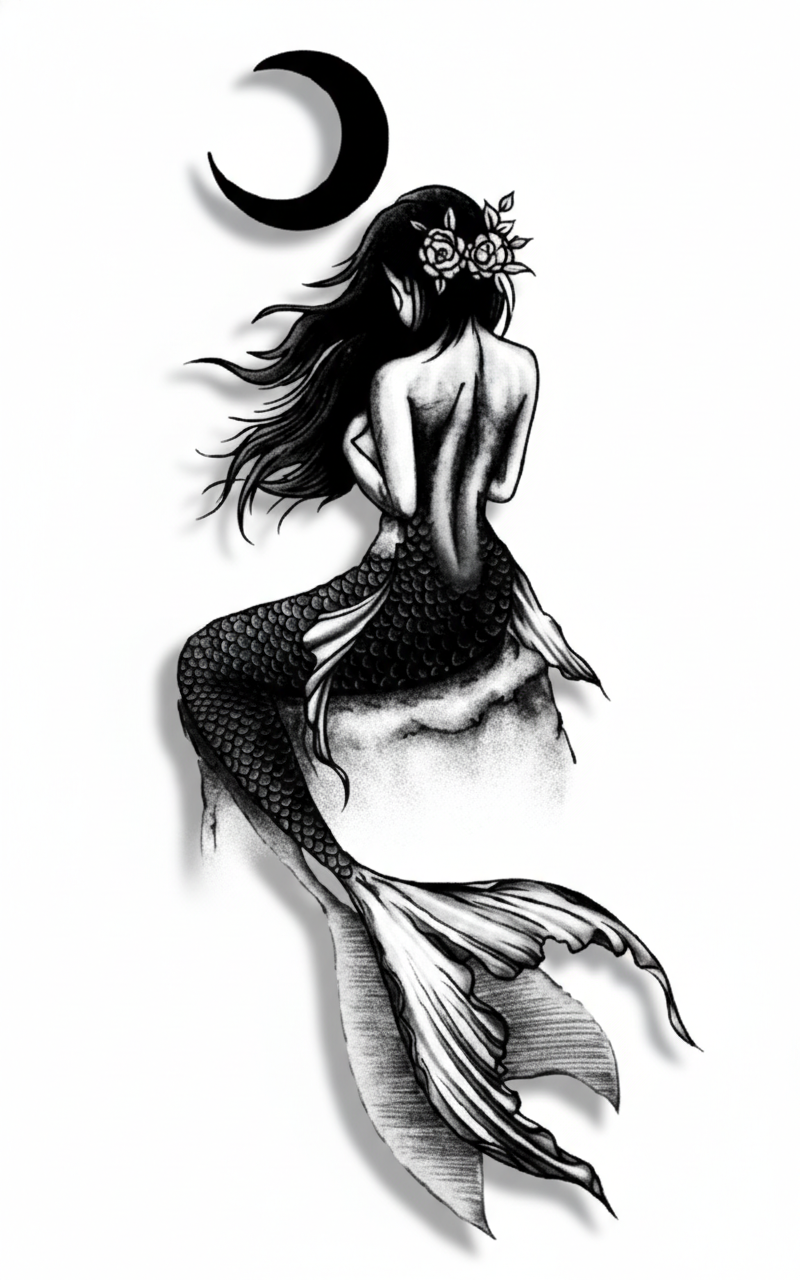 Moonlit Mermaid Tattoo