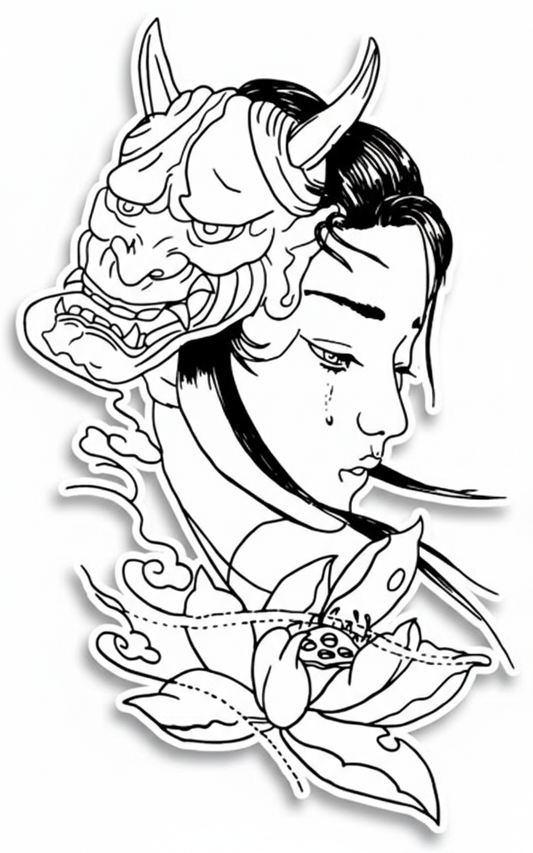 Crying Oni Girl with Lotus