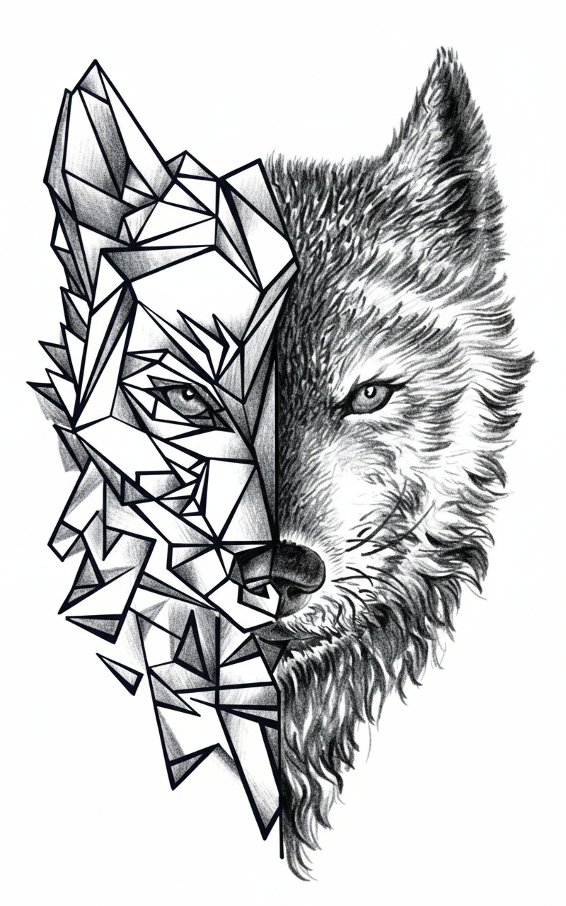 Abstract Wolf Spirit tattoo