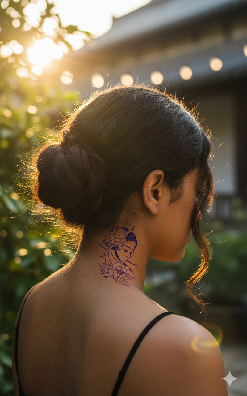 Crying Oni Girl with Lotus